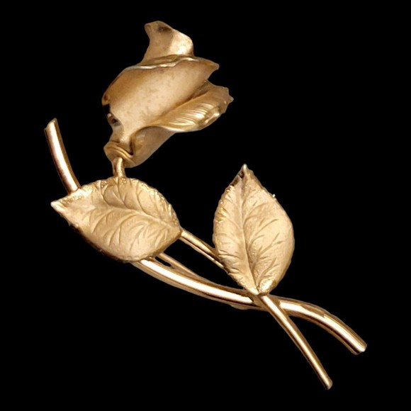 Vintage VALENZA Single Stemmed Rose Brooch 1/20 12K Gold Filled - Signed - Picture 2 of 9